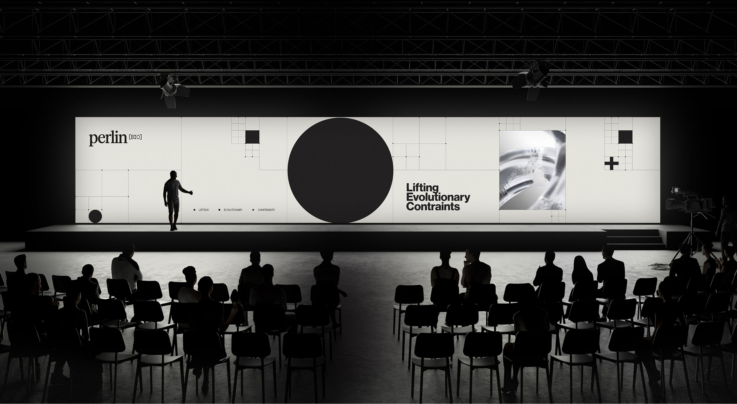 Studio Nordost presenting brand work on stage to an audience